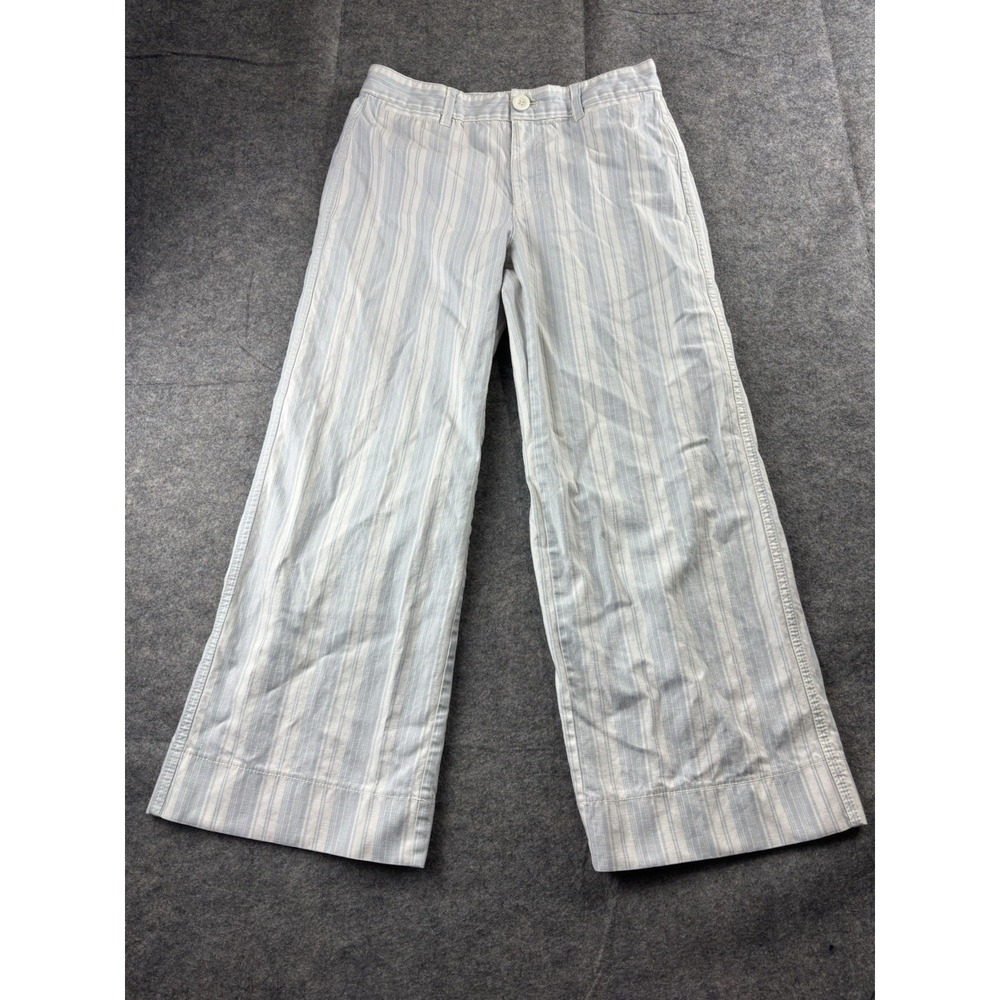 GAP Women's 2 Striped Blue White Culottes Cotton Wide Leg Crop Pant Boho Coastal